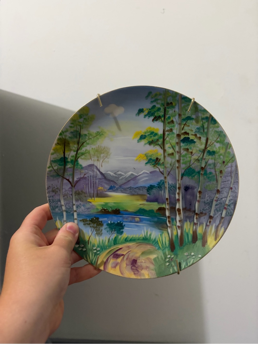 Hand-Painted Scenic Decorative Plate - Green and Blue Landscape